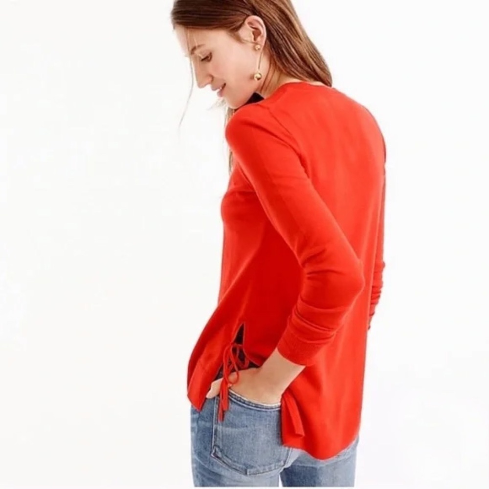 J. Crew Black Slit with Side-tie Crewneck Merino Wool Long Sleeve Sweater